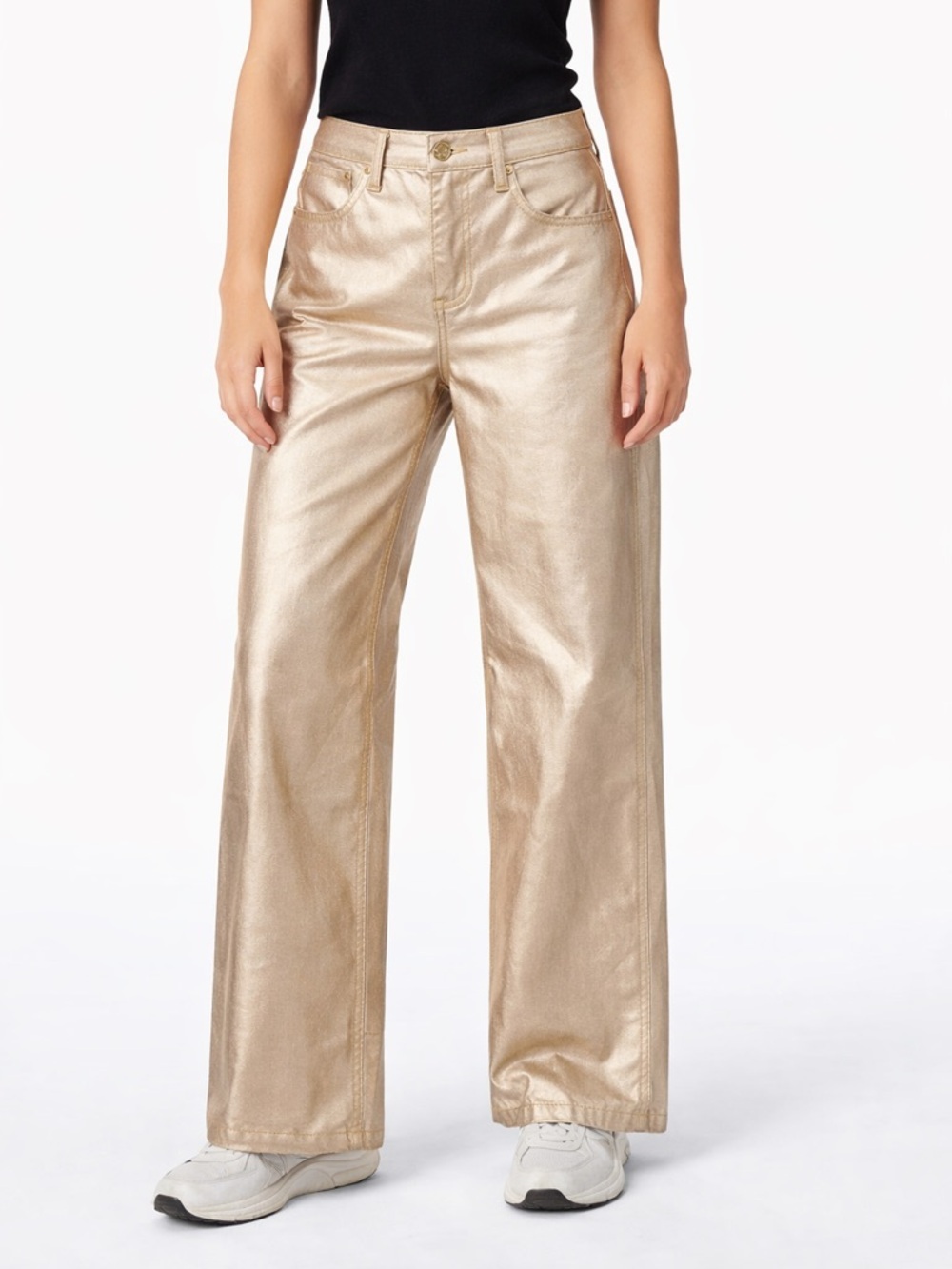 DKNY Jeans Metallic Gold High Rise Wide Leg Pants Size 26 NWT MSRP $109